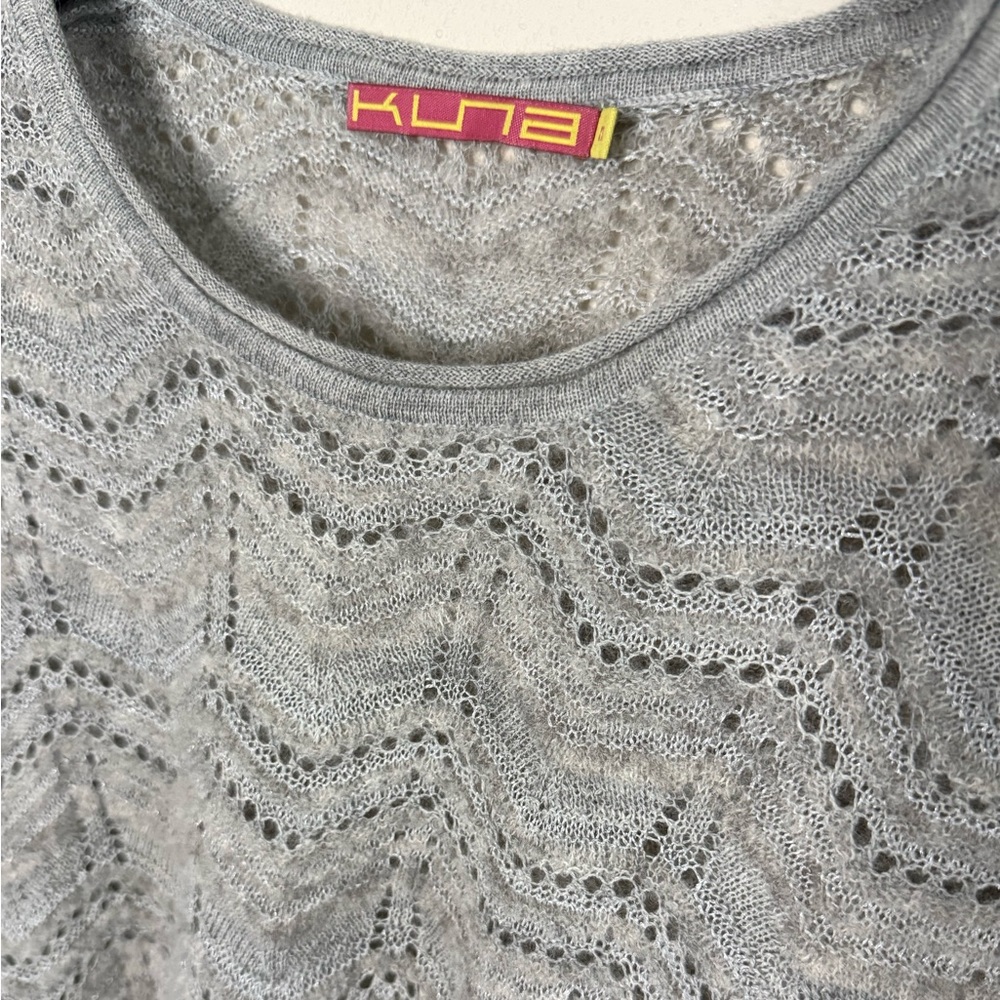 Kuna Baby Alpaca Silk Sweater Gray Pointelle Knit Peru Luxury M - Picture 5 of 9